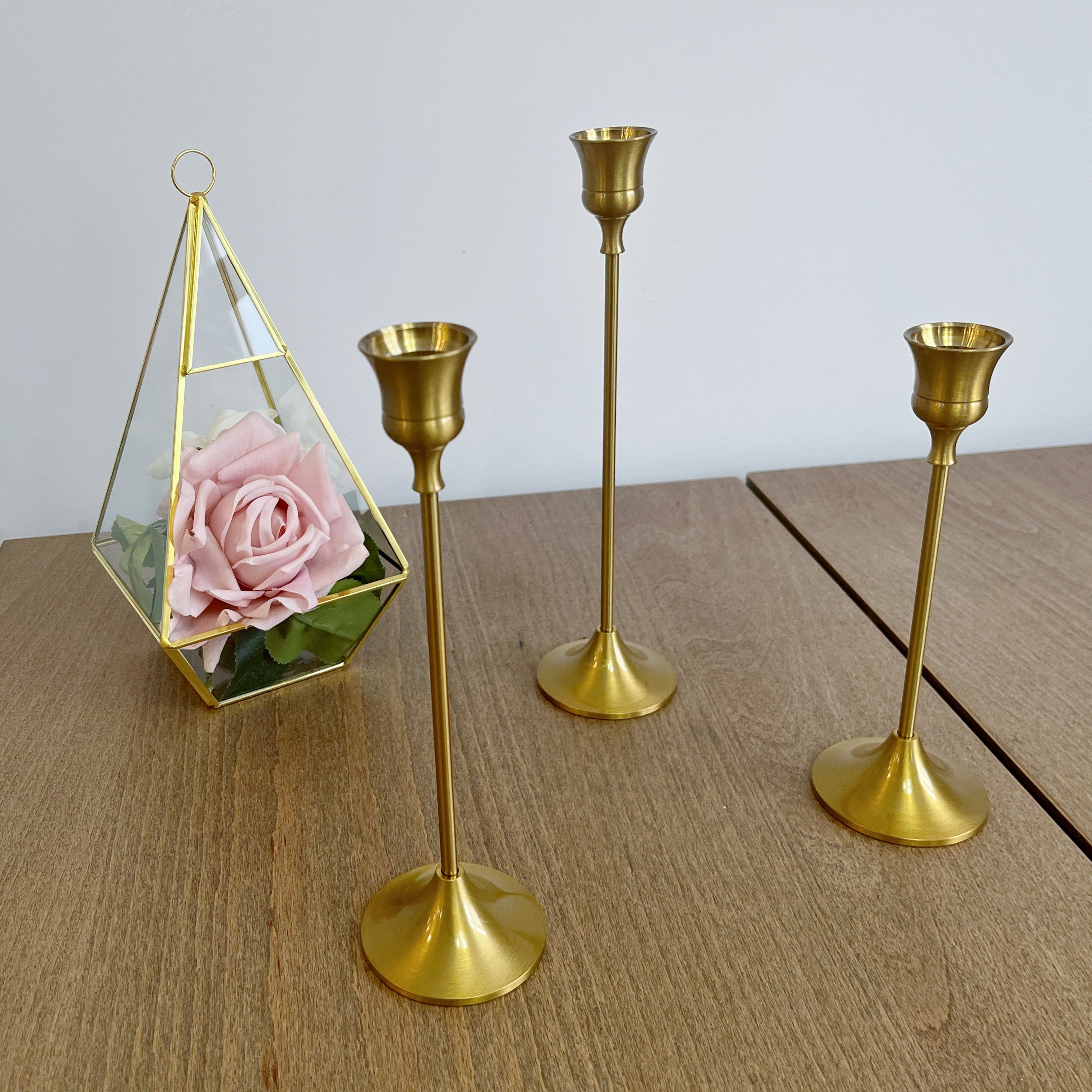 Golden Glow Taper Three-Piece Candle Holder Set