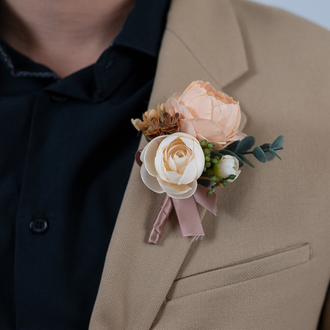 Soft sunrise peony boutonniere - Clearance For Sale