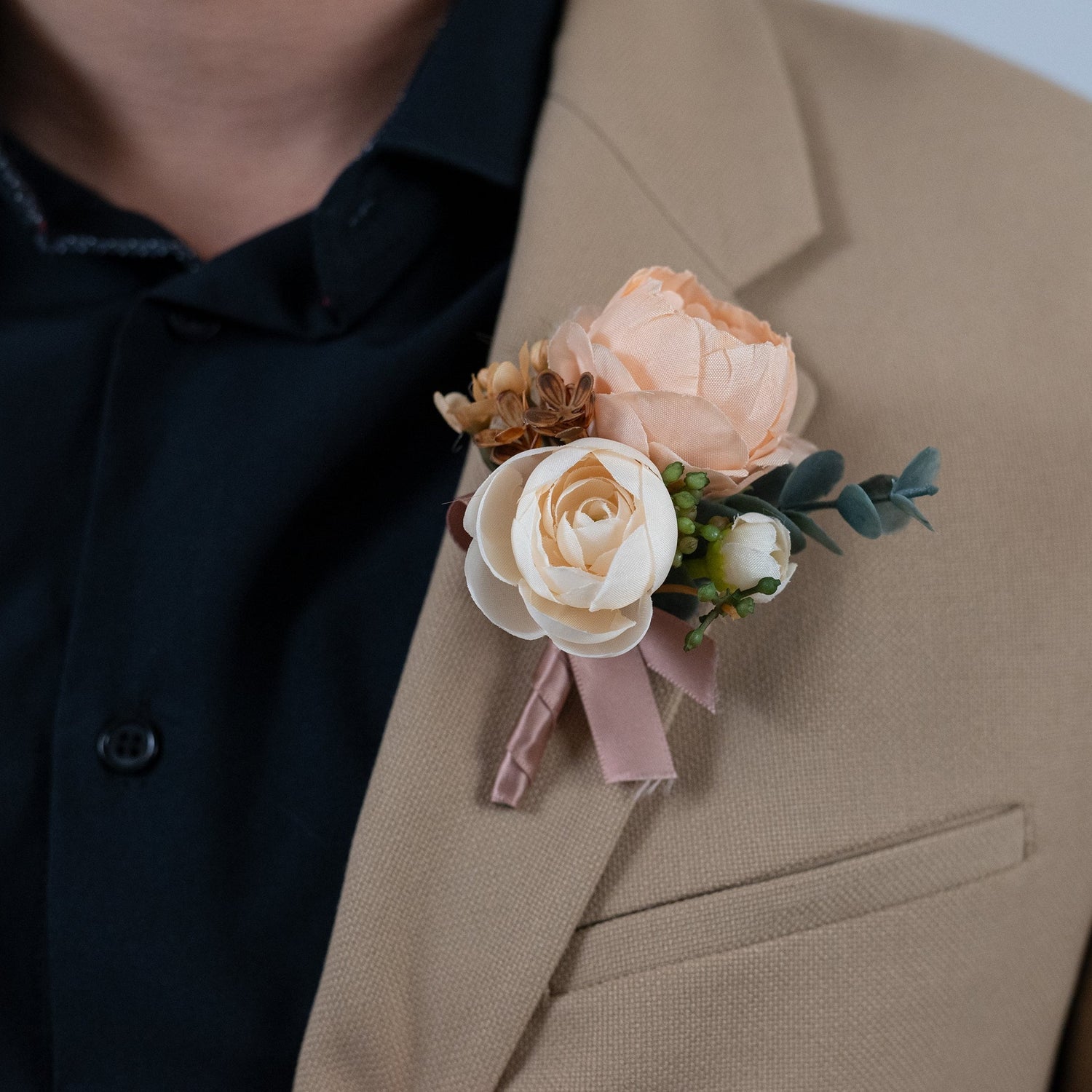 Soft sunrise peony boutonniere - Clearance For Sale