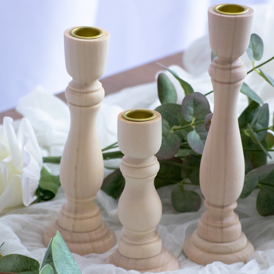 Three-piece wooden pillar candle holder