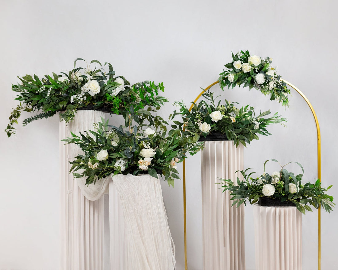 Elegant 5-piece set of white blooms - roses, pompom mums, baby&