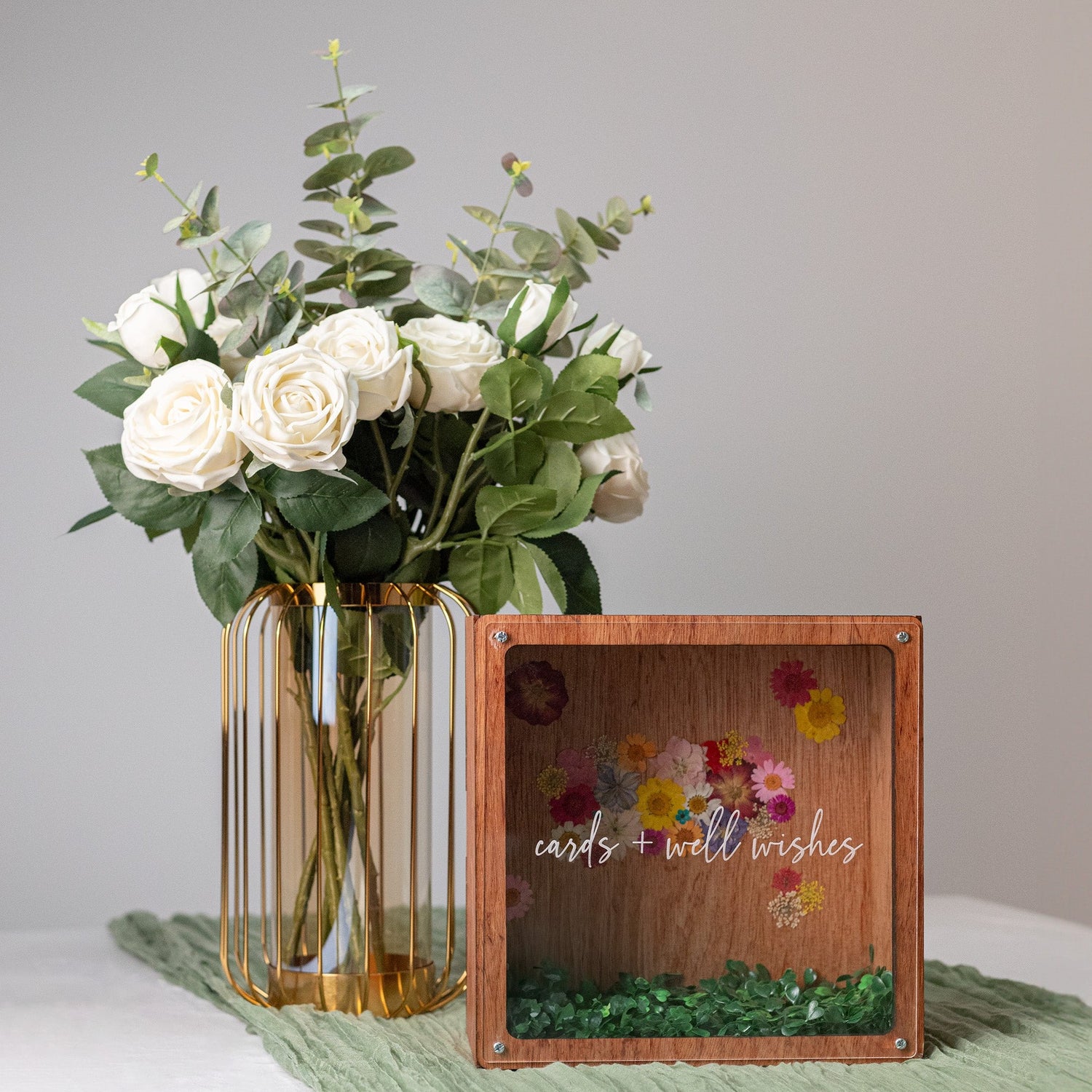 Wooden Floral Card Box