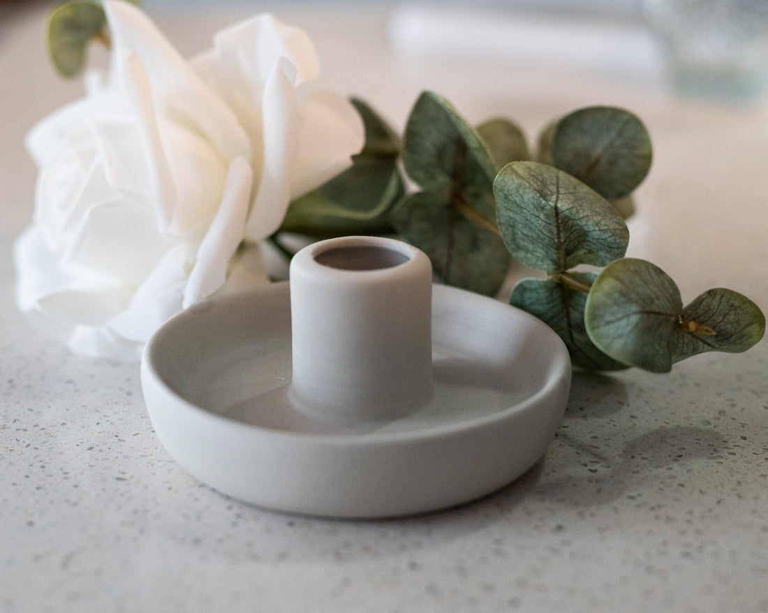 Grey porcelain candle holder