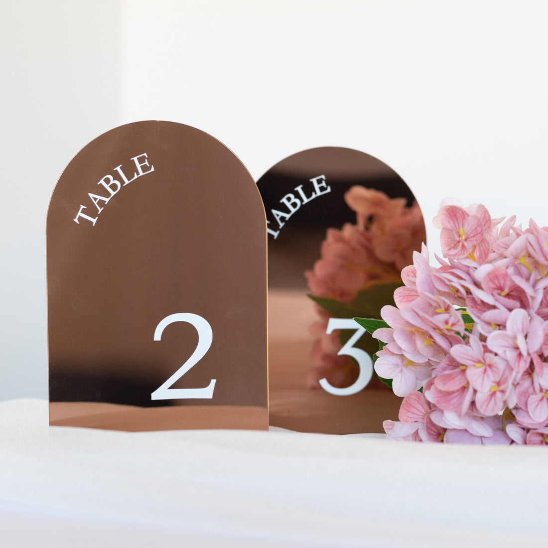 Rose gold arch acrylic table sign