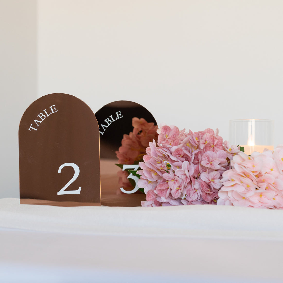 Rose gold arch acrylic table sign