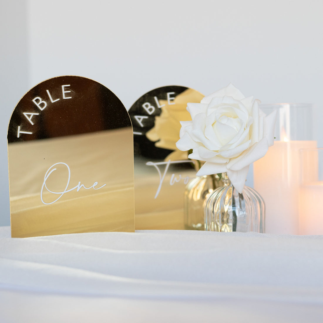 Gold arch acrylic table number sign