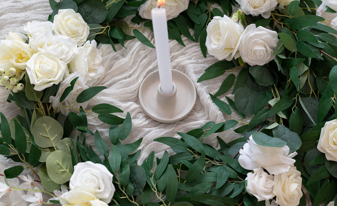 White rose floral table runner