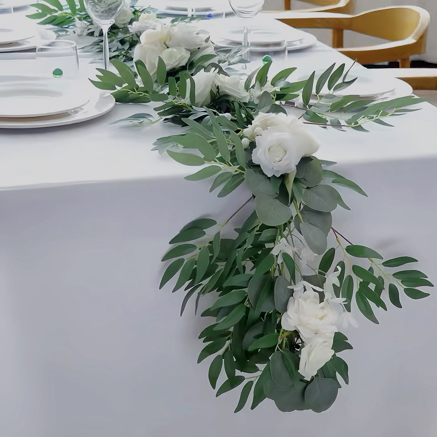 White Rose Floral Table Runner - Clearance For Sale