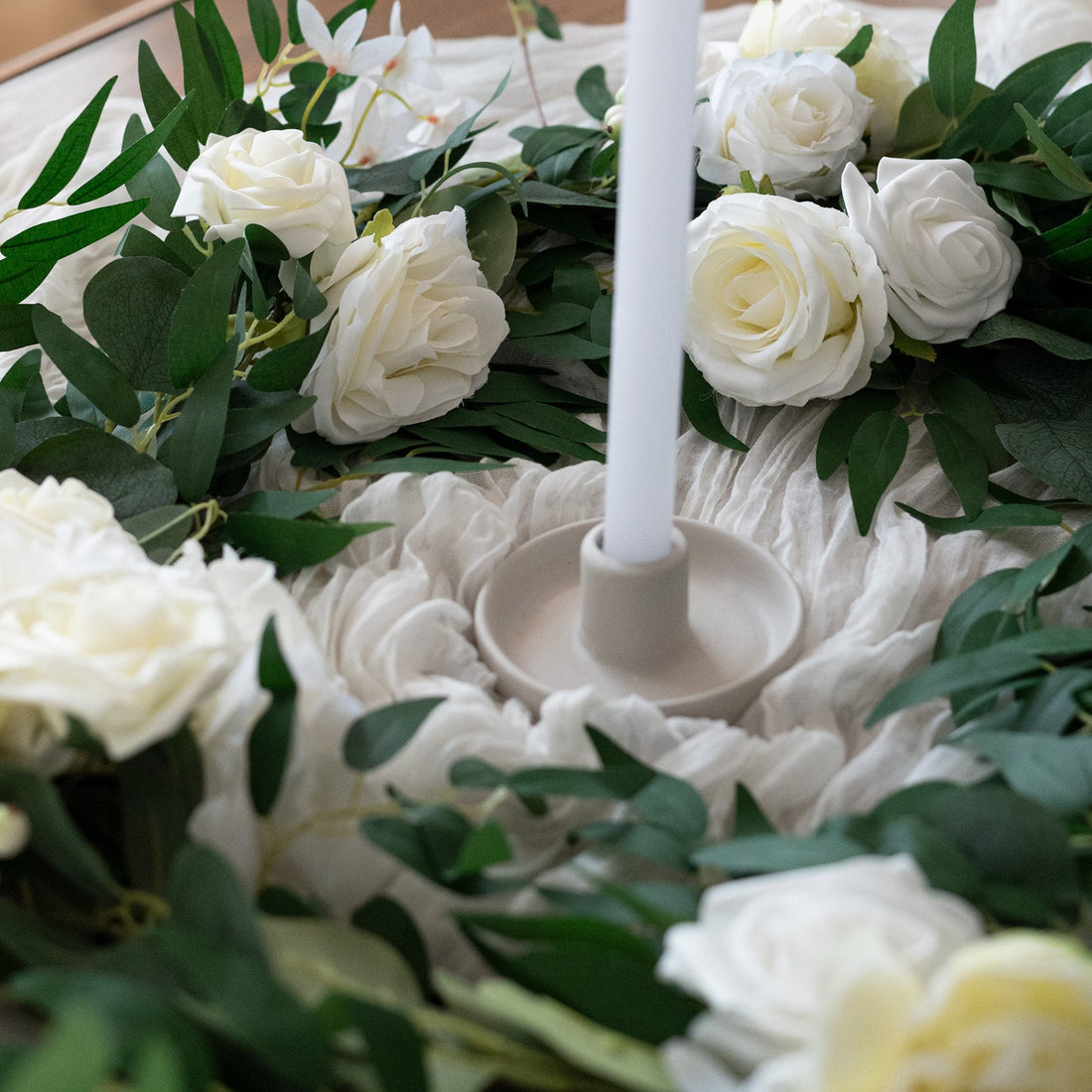 White rose floral table runner